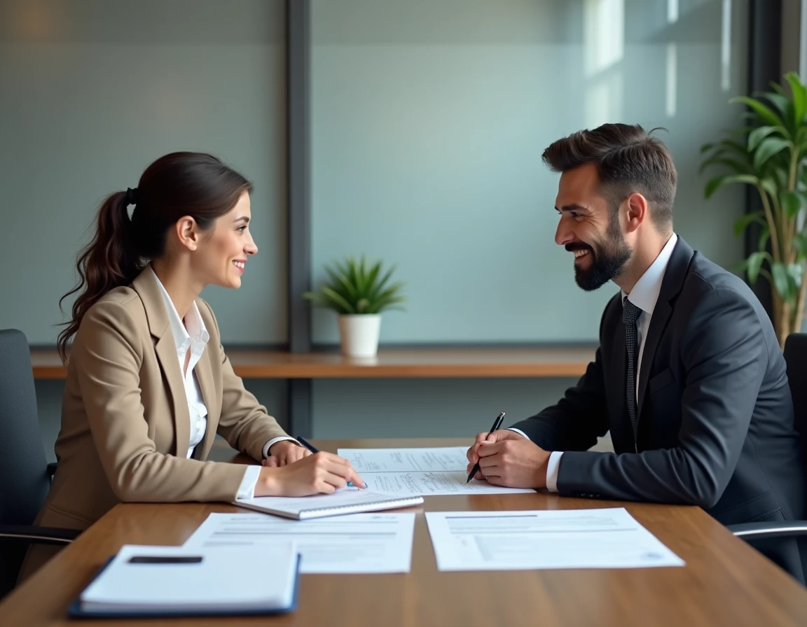 Consultation entre un conseiller fiscal et un client pour les démarches liées à l'annexe 2044 EB
