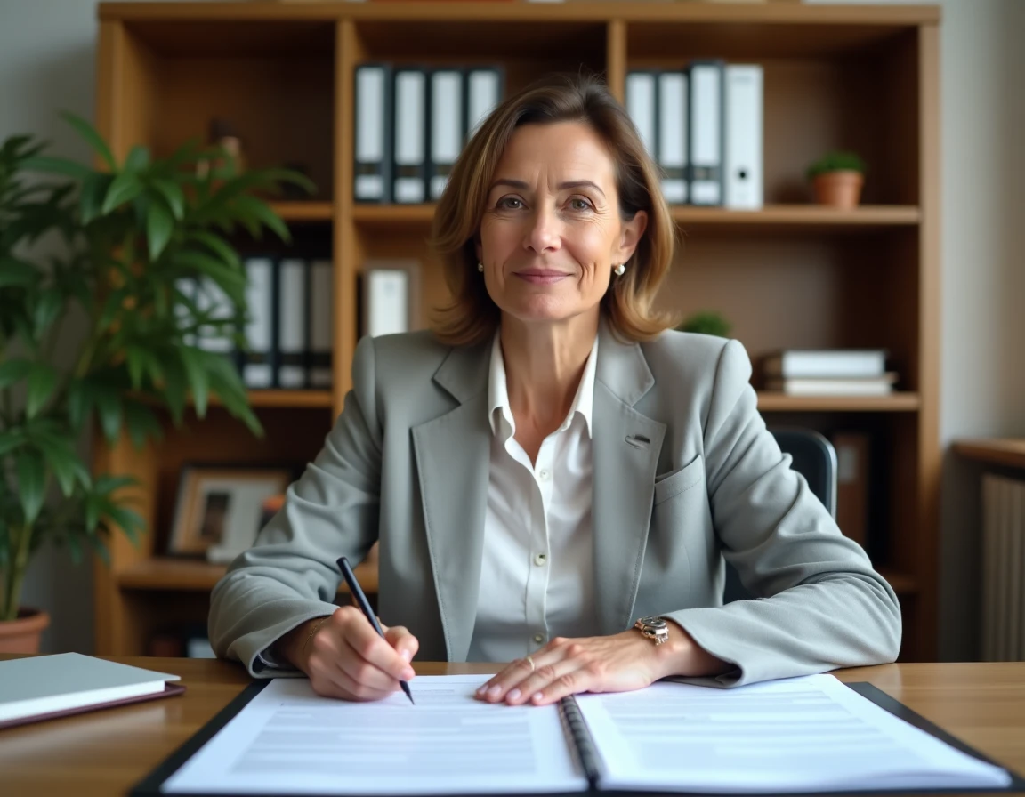 Femme consultant des documents fiscaux à son bureau pour la suppression de l'annexe 2044 EB