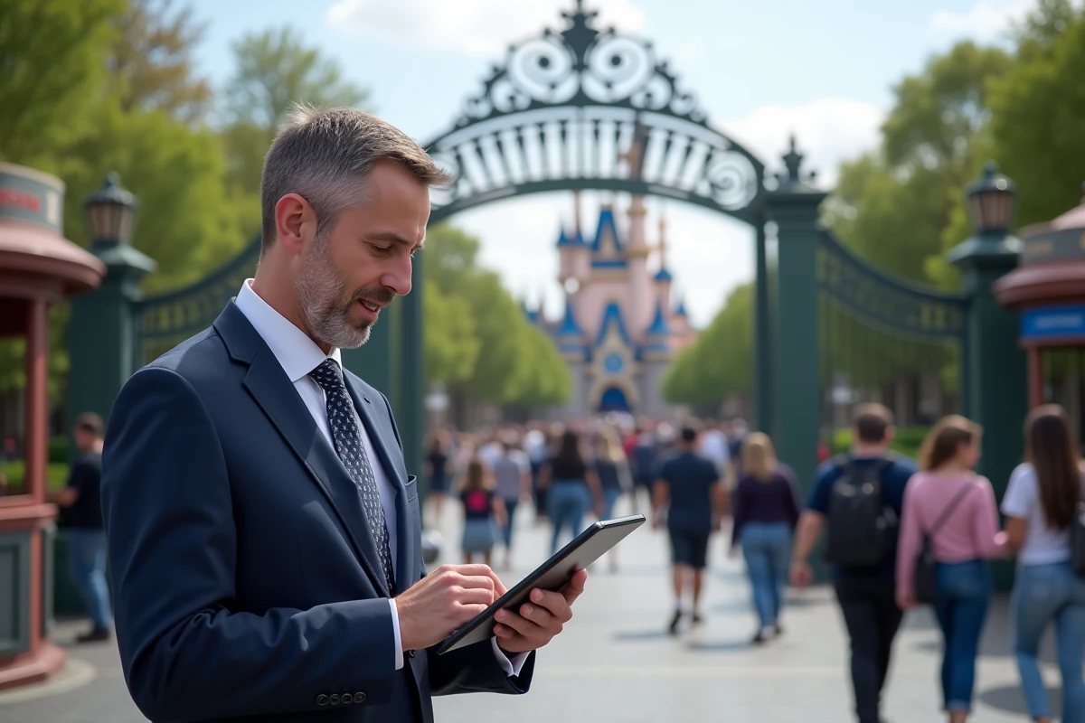 Gestionnaire d opération du parc vérifie une tablette devant l