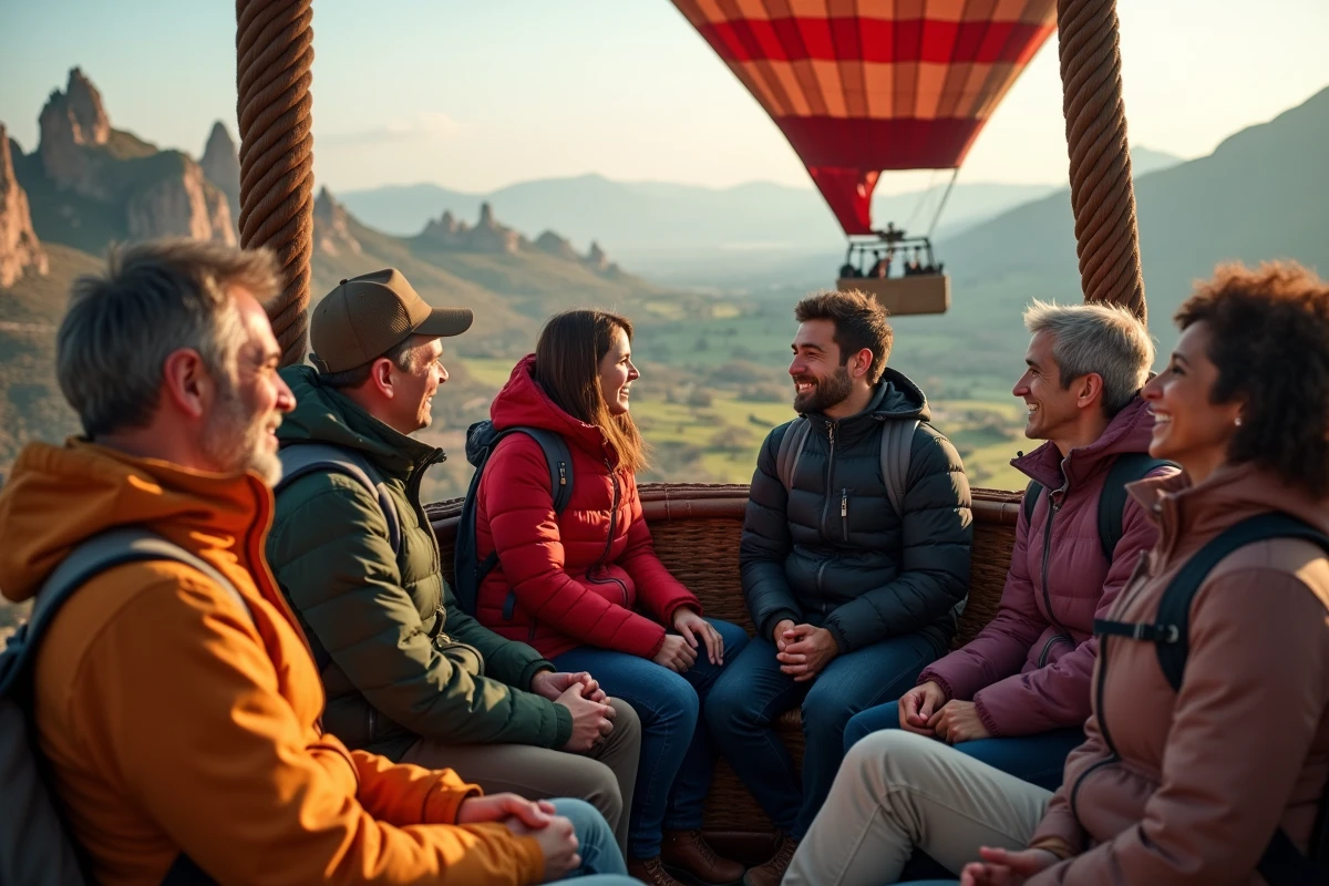 Groupe de voyageurs dans une montgolfière en Turquie